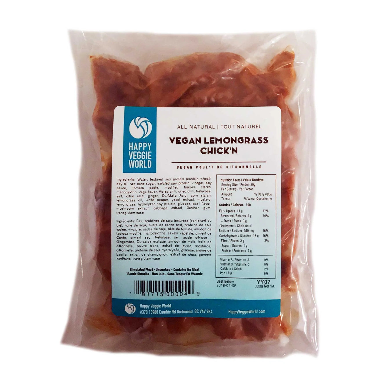 Happy Veggie World Lemongrass Chick'n - 300g